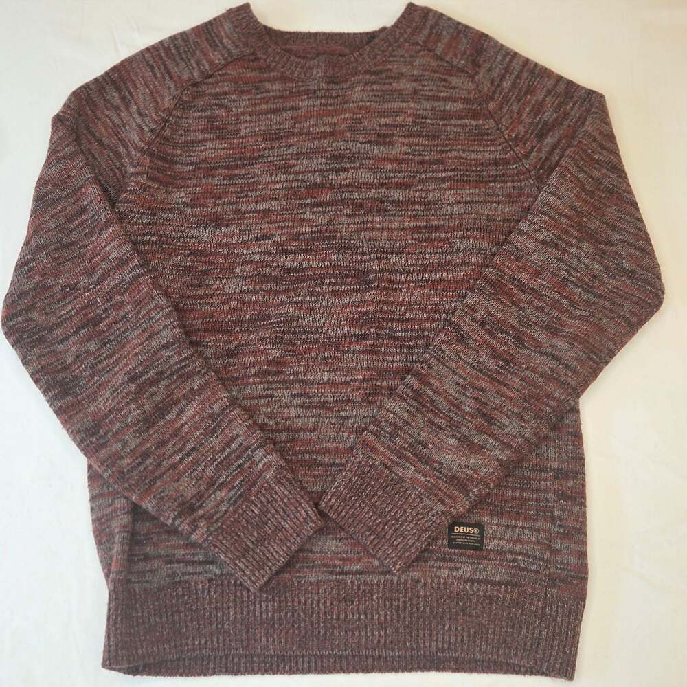 Deus Ex Machina Mens Marled Lambswool Blend Knit Red Crewneck Sweater (M)